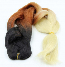 Канекалон 3-цветный 100гр 130см C15 черно коричнево блондин