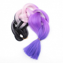 Канекалон 4-цветный 100гр 130см D02 черно розово лилово фиолетовый