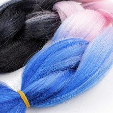 Канекалон 3-цветный 100гр 130см C01 черно розово синий